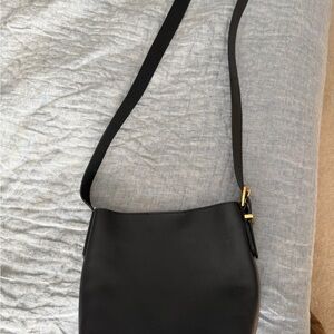 Madewell Black Leather Crossbody with Gold Buckle